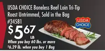Smart & Final USDA CHOICE Boneless Beef Loin Tri-Tip Roast Untrimmed, Sold in the Bag offer
