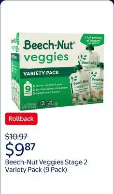 Walmart Beech-Nut Veggies Stage 2 Baby Food Variety Pack, 3.5 oz Pouch (9 Pack) offer