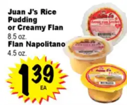Superior Grocers Juan J's Rice Pudding or Creamy Flan 8.5 oz. Flan Napolitano 4.5 oz offer