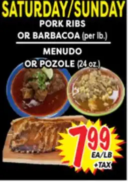 Superior Grocers PORK RIBS OR BARBACOA (per lb.), MENUDO OR POZOLE (24 oz.) offer