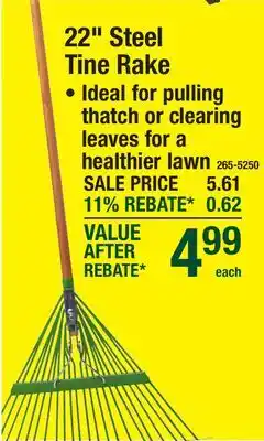 Menards 22 Steel Tine Rake, Ideal for pulling thatch or clearing leaves for a healthier lawn offer