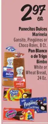 El Super Marinela Gansito, Pingüinos or Choco Roles, 8 Ct. Bimbo White or Wheat Bread, 24 Oz offer