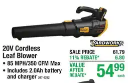 Menards Yardworks 20V Cordless Leaf Blower offer