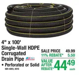 Menards 4 x 100' Single-Wall HDPE Corrugated Drain Pipe offer
