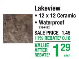 Menards Lakeview • 12 x 12 Ceramic • Waterproof offer