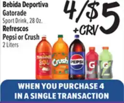 El Super Gatorade Sport Drink, 28Oz. or Pepsi or Crush, 2 Liters offer