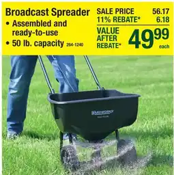 Menards Broadcast Spreader • Assembled and ready-to-use • 50 lb. capacity offer