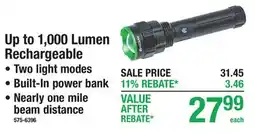 Menards Up to 1,000 Lumen Rechargeable, Two light modes, Built-In power bank, Nearly one mile beam distance offer
