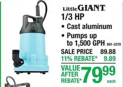 Menards Little GIANT 1/3 HP • Cast aluminum • Pumps up to 1,500 GPH offer
