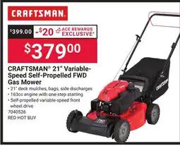 Ace Hardware CRAFTSMAN 21 Variable-Speed Self-Propelled FWD Gas Mower offer