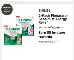 Walgreens 2-Pack Flonase or Sensimist Allergy Relief offer