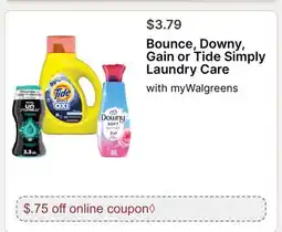 Walgreens Bounce, Downy, Gain or Tide Simply Laundry Care offer