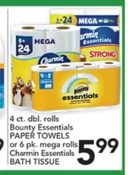 Pete's Fresh Market 4 ct. dbl. rolls Bounty Essentials PAPER TOWELS or 6 pk. mega rolls Charmin Essentials BATH TISSUE offer