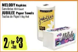 R Ranch Markets MELODY Napkins, JUBILEE Paper Towels offer