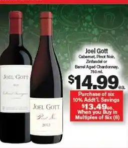 Angelo Caputo's Fresh Market Joel Gott Cabernet, Pinot Noir, Zinfandel or Barrel Aged Chardonnay offer