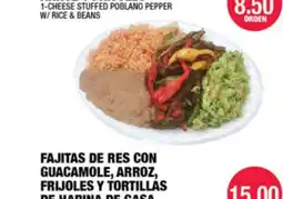 Carnicerias Jimenez FAJITAS DE RES CON GUACAMOLE, ARROZ, FRIJOLES Y TORTILLAS DE HARINA DE CASA offer