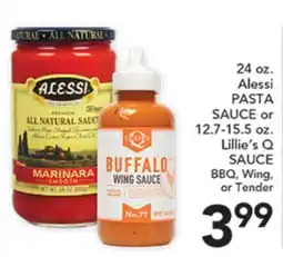 Pete's Fresh Market 24 oz. Alessi PASTA SAUCE or 12.7-15.5 oz. Lillie's Q SAUCE offer