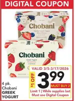 Pete's Fresh Market 4 pk. Chobani GREEK YOGURT offer