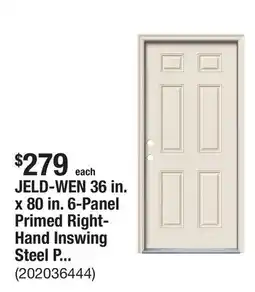 The Home Depot JELD-WEN 36 in. x 80 in. 6-Panel Primed Right-Hand Inswing Steel Prehung Front Door w/Brickmould offer