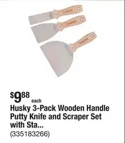 The Home Depot Husky 3-Pack Wooden Handle Putty Knife and Scraper Set with Stainless Steel Blade offer
