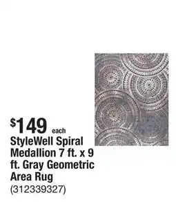 The Home Depot StyleWell Spiral Medallion 7 ft. x 9 ft. Gray Geometric Area Rug offer