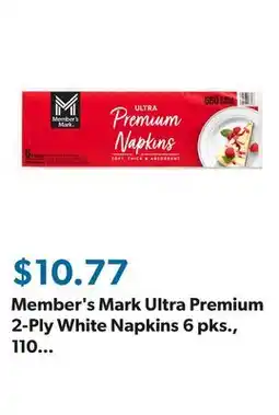 Sam's Club Member's Mark Ultra Premium 2-Ply White Napkins 6 pks., 110 napkins/pk offer