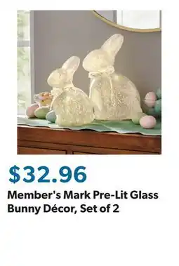 Sam's Club Member's Mark Pre-Lit Glass Bunny Décor, Set of 2 offer