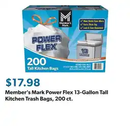 Sam's Club Member's Mark Power Flex 13-Gallon Tall Kitchen Trash Bags, 200 ct offer