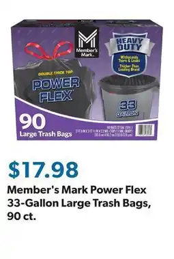 Sam's Club Member's Mark Power Flex 33-Gallon Large Trash Bags, 90 ct offer