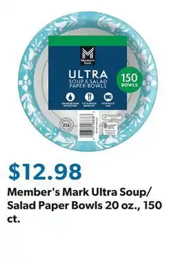 Sam's Club Member's Mark Ultra Soup/Salad Paper Bowls 20 oz., 150 ct offer