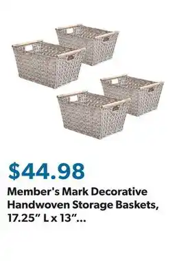 Sam's Club Member's Mark Decorative Handwoven Storage Baskets, 17.25 L x 13 W x 9.65 H Set of 4 offer