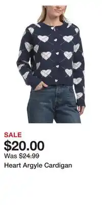 TJ Maxx Heart Argyle Cardigan offer