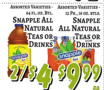 Trade Fair Supermarket SNAPPLE ALL NATURAL TEAS OR DRINKS offer
