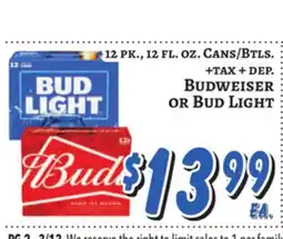 Trade Fair Supermarket Budweiser OR Bud Light offer