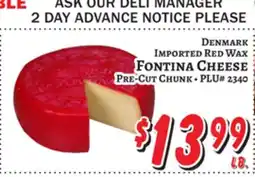 Trade Fair Supermarket DENMARK Imported Red Wax FONTINA CHEESE offer