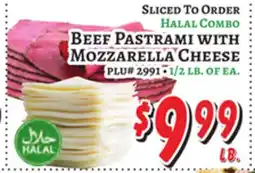 Trade Fair Supermarket SLICED TO ORDER HALAL COMBO Beef Pastrami with Mozzarella Cheese offer