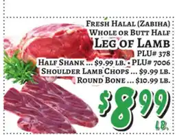 Trade Fair Supermarket FRESH HALAL (ZABIHA) WHOLE OR BUTT HALF LEG OF LAMB offer