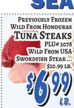 Trade Fair Supermarket WILD FROM HONDURAS TUNA STEAKS, WILD FROM USA SWORDFISH STEAK offer