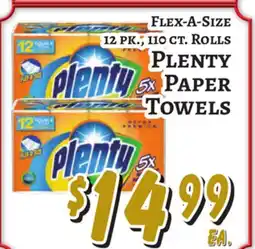 Trade Fair Supermarket FLEX-A-SIZE 12 PK., 110 CT. Rolls PLENTY PAPER TOWELS offer