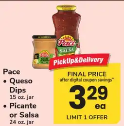 ACME Pace Queso Dips 15 oz. jar or Picante or Salsa 24 oz. jar offer