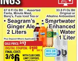 SuperFresh • Seagram's Ginger Ale 2 Liters • Smartwater Enhanced Water offer