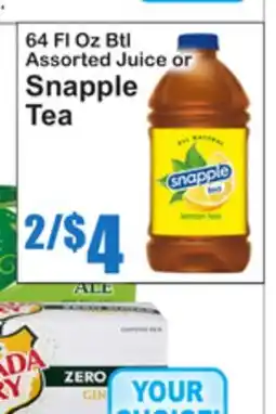 SuperFresh 64 Fl Oz Btl Assorted Juice or Snapple Tea offer