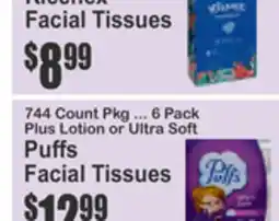 SuperFresh Kleenex Facial Tissues, 744 Count Pkg ... 6 Pack Plus Lotion or Ultra Soft Puffs offer