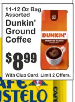 Almonte's Food Dynasty Marketplace 11-12 Oz Bag Assorted Dunkin' Ground Coffee offer