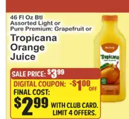 Key Food 46 Fl Oz Btl Assorted Light or Pure Premium: Grapefruit or Tropicana Orange Juice offer
