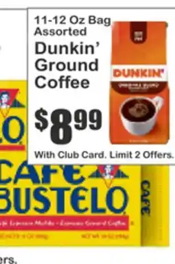Key Food 11-12 Oz Bag Assorted Dunkin' Ground Coffee offer