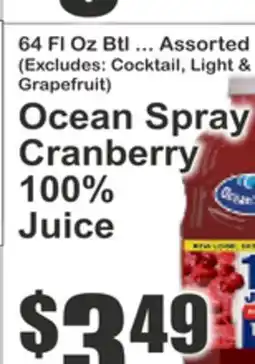 Key Food Ocean Spray Cranberry 100% Juice offer