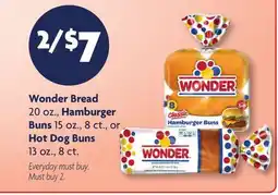 Family Dollar Wonder Bread 20 oz., Hamburger Buns 15 oz., 8 ct., or Hot Dog Buns 13 oz., 8 ct offer