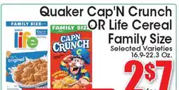 Supremo Foods Inc Quaker Cap'N Crunch OR Life Cereal offer