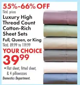 Boscov's Luxury High Thread Count Cotton-Rich Sheet Sets Full, Queen, or King offer